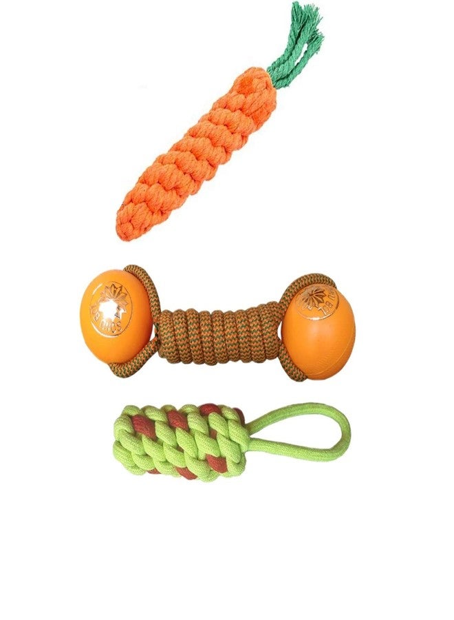 Pet Believe Dog Combo of 3 Durable Cotton Made Rope Toys for Dogs & Puppies |2 Carrot Rope Toy | 1 Rope Plastic Ball (Combo of 3) Suitable for Medium and Small Breeds - Image 1